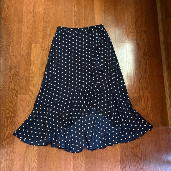Lucy Paris Blue and White Midi Skirt with Ruffled High-Low Hem. Size Small - Picture 2 of 8